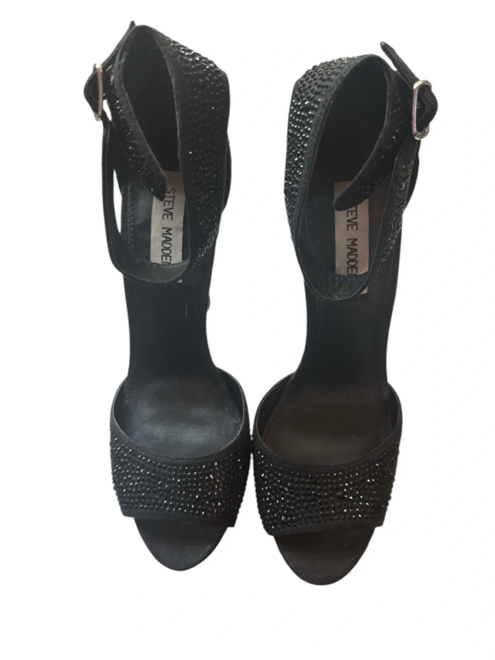 Steve Madden Black Rhinestone Crystal Platform High Heel Sandals Glam Y2K Party